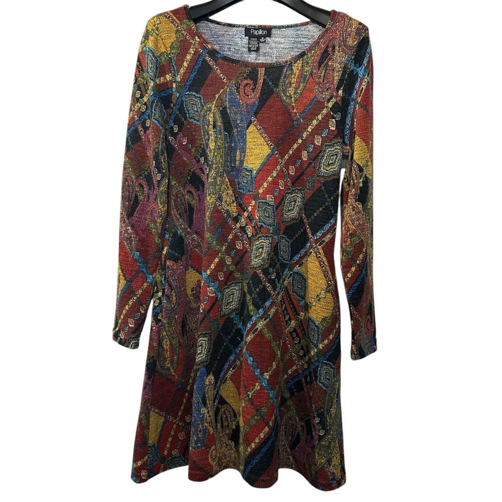 Papillon Women’s Sweater Dress Pullover‎ M Colourful Stretch Swing Tunic Pockets